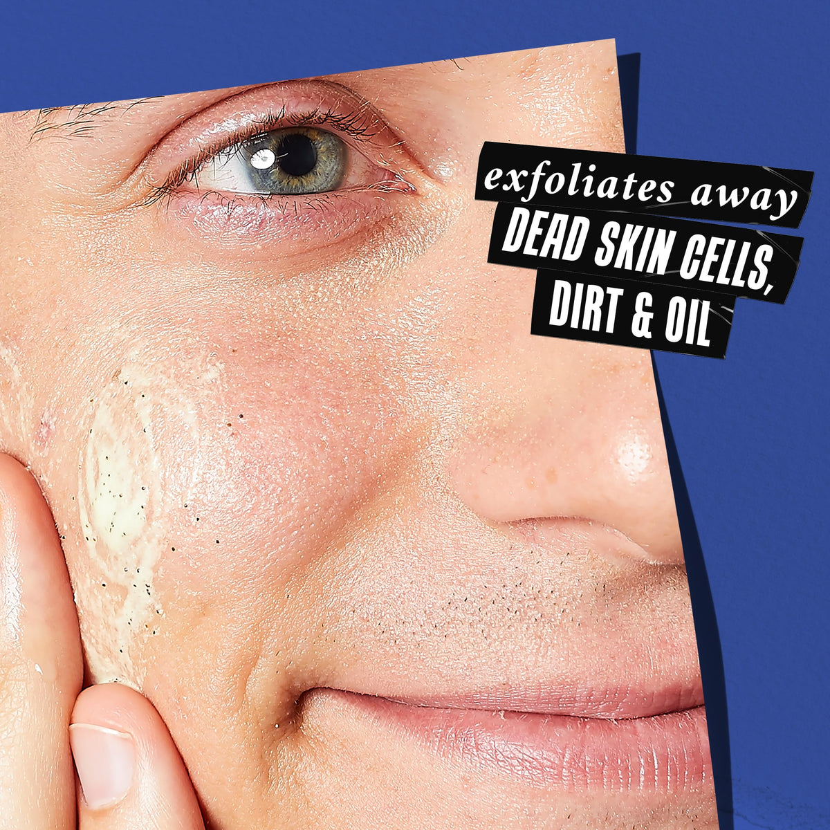 Hand dispensing Kiehl's scrub illustrating easy application and foaming action for refreshed skin