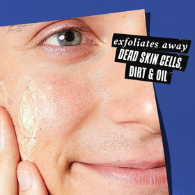 Hand dispensing Kiehl's scrub illustrating easy application and foaming action for refreshed skin