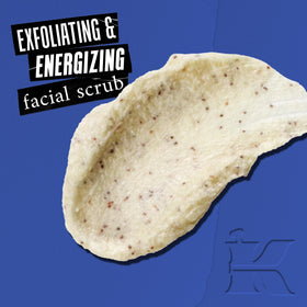 Close-up of scrub texture with apricot kernel beads highlighting gentle physical exfoliation benefits