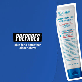 Kiehl's 5 fl oz tube next to a razor showing scale and clear ingredient label