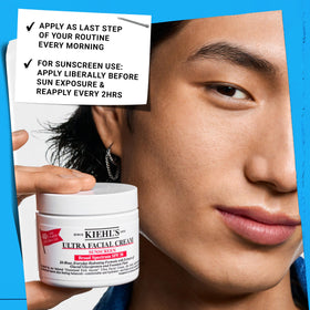 Kiehl's in bathroom morning routine showing daily hydration and protection