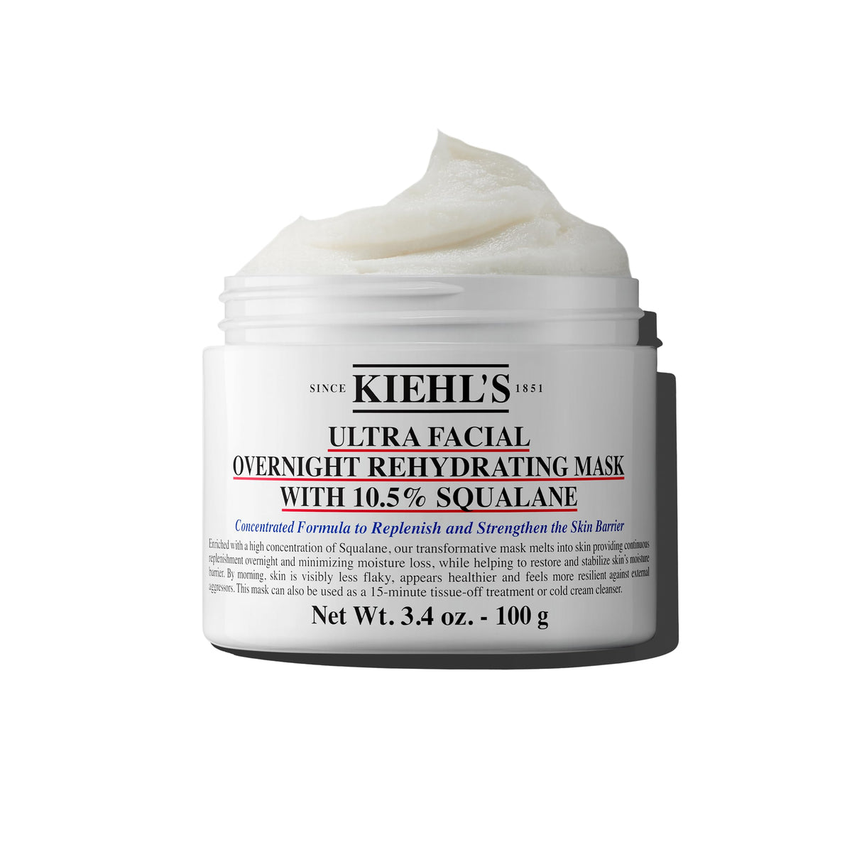 Kiehl's jar front view showing product labeling and size for clear identification and trust
