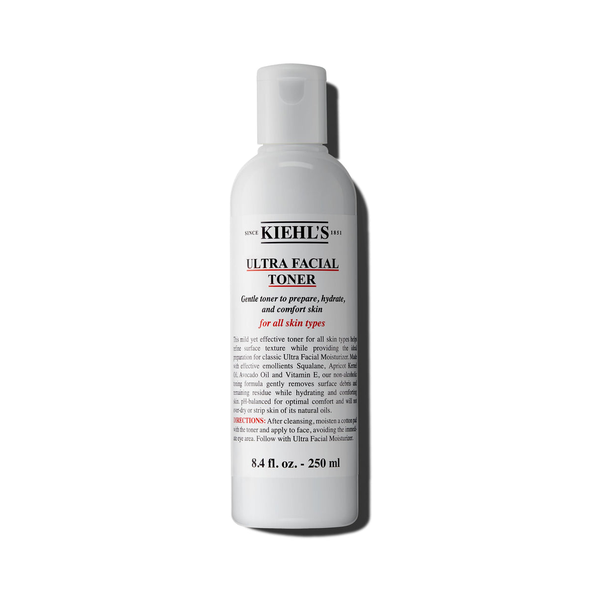 Kiehl's toner front bottle shows packaging and hydration benefits