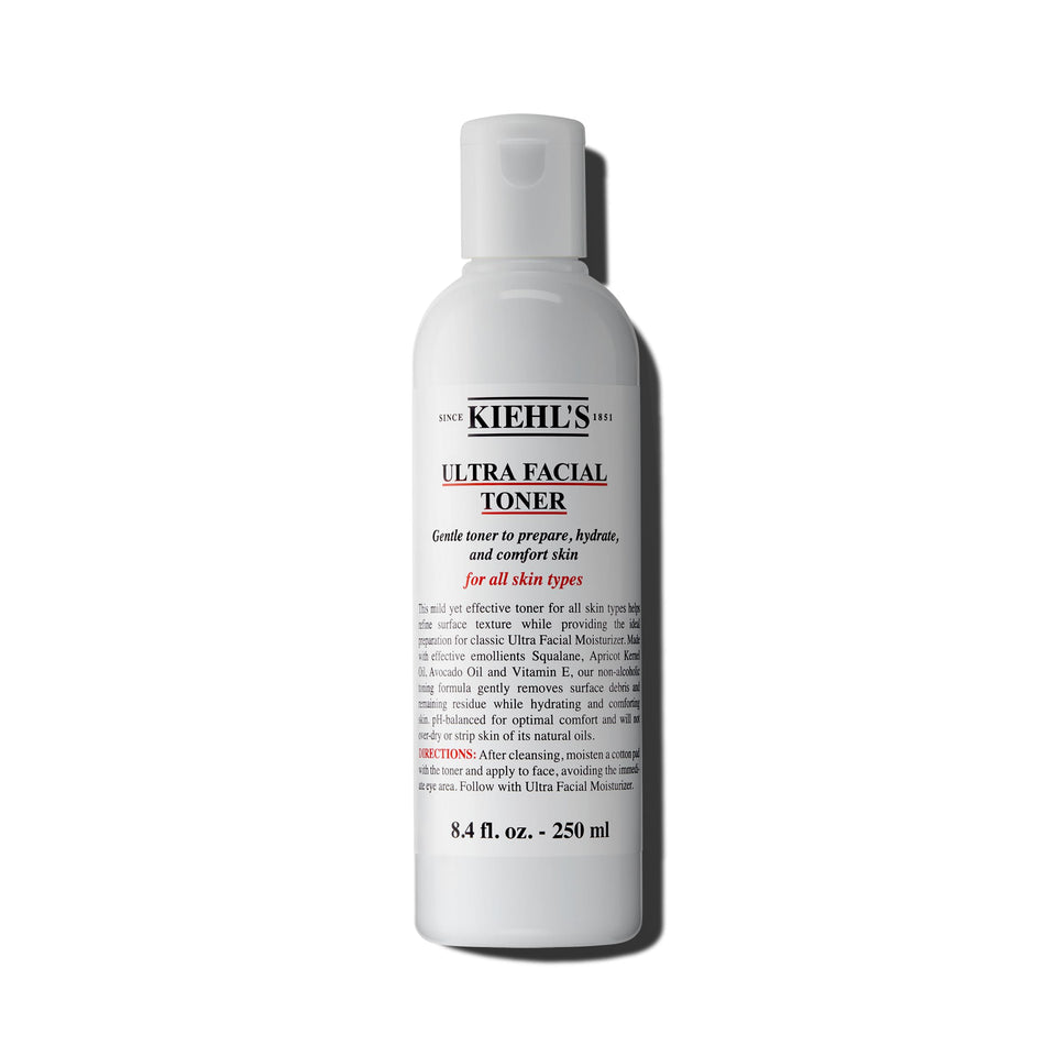 Kiehl's toner front bottle shows packaging and hydration benefits