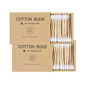 Kiemeu front packaging showing 400 biodegradable cotton swabs and craft boxes for eco convenience