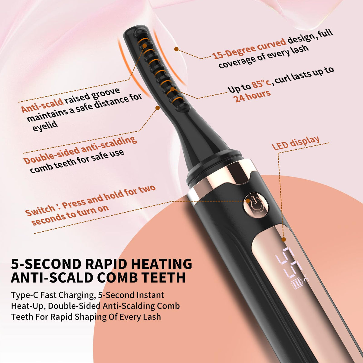 KiiNii curler with Type-C cable illustrating fast rechargeable convenience