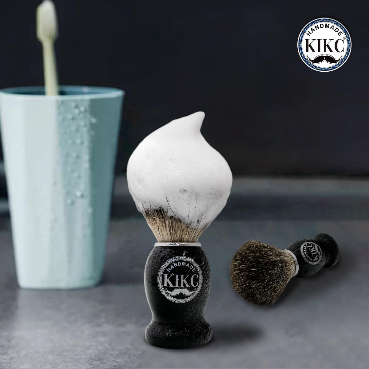 KIKC lifestyle on bathroom shelf suggesting elegant grooming and daily use