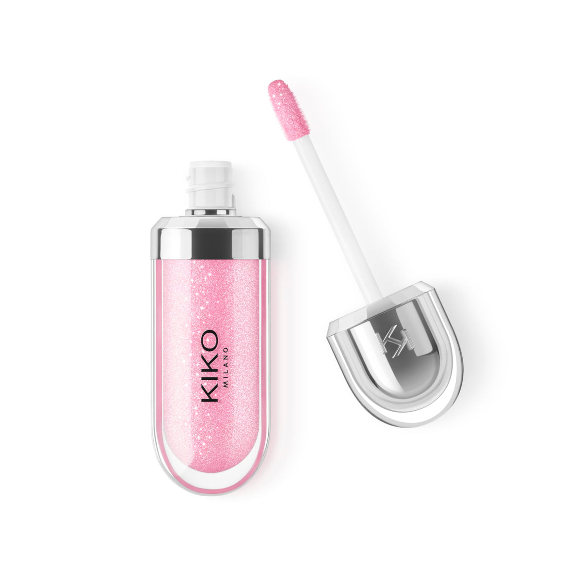 Kiko Milano front packaging showing pearly pink gloss and metallic cap, adds polish