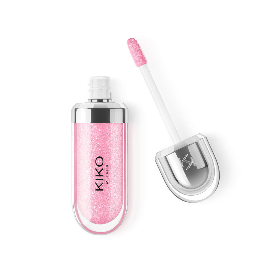 Kiko Milano front packaging showing pearly pink gloss and metallic cap, adds polish