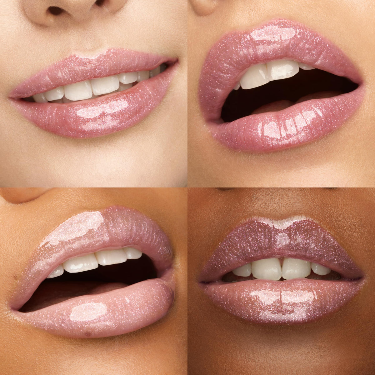 Kiko Milano model wearing pearly lavender gloss highlighting shine and plumped look