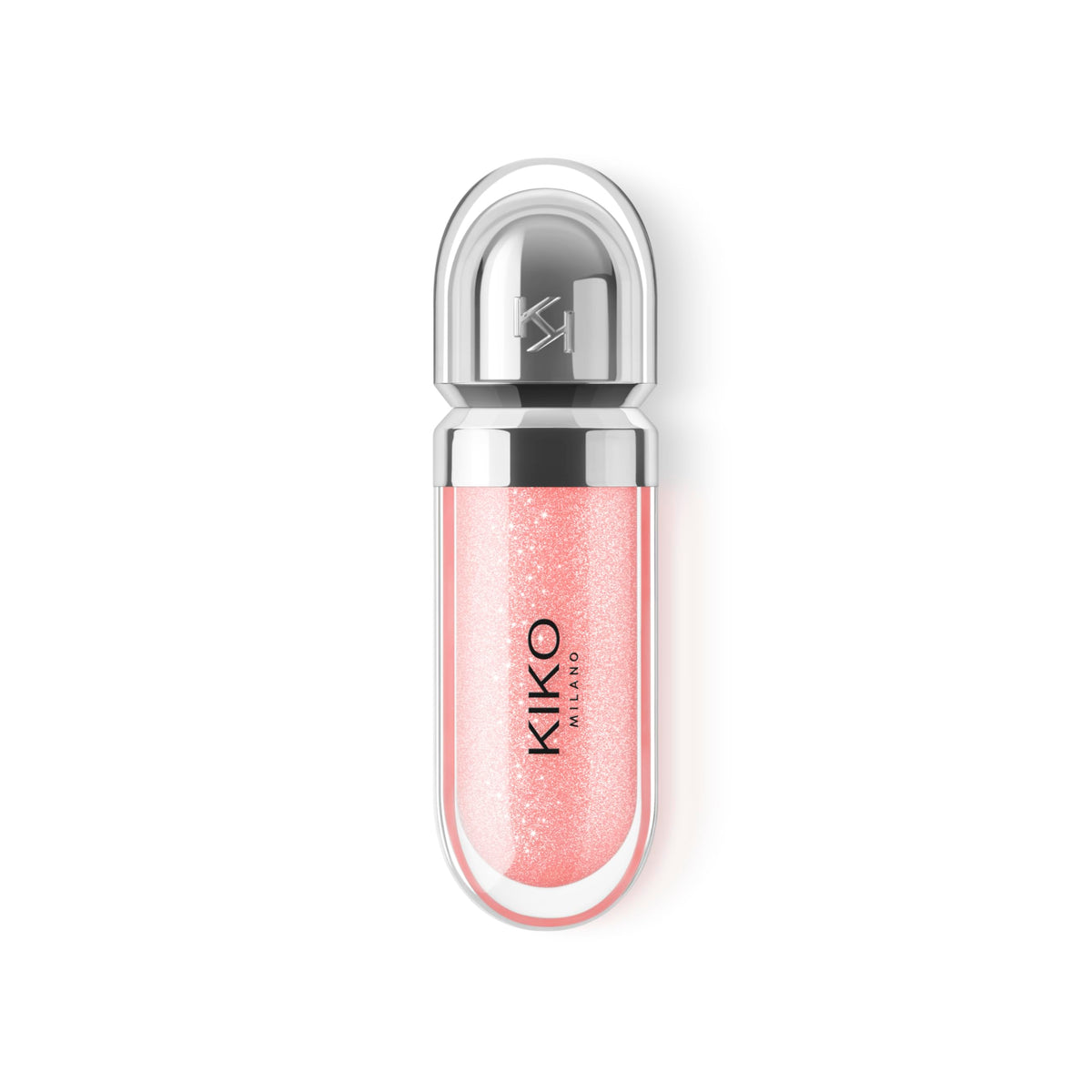 Kiko Milano on-model lifestyle photo showing glossy pearly peach rose enhancing smile
