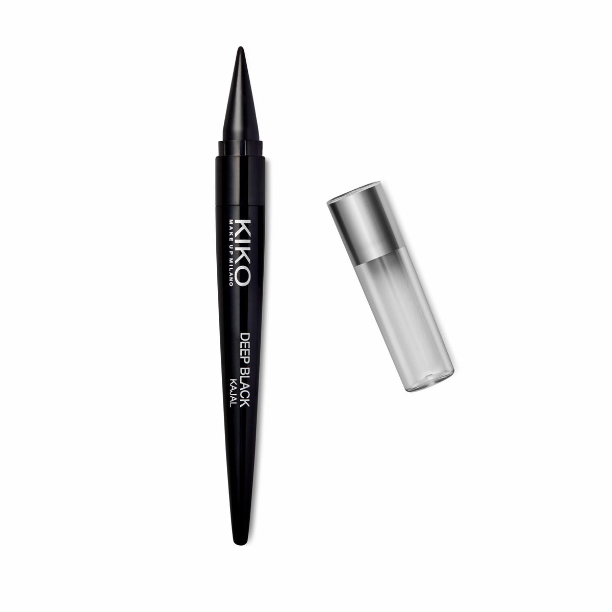 KIKO Milano Deep Black Kajal front view showing slim black retractable tube and label for easy storage