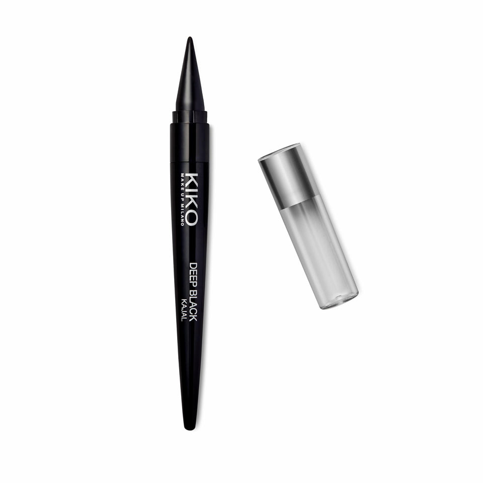 KIKO Milano Deep Black Kajal front view showing slim black retractable tube and label for easy storage