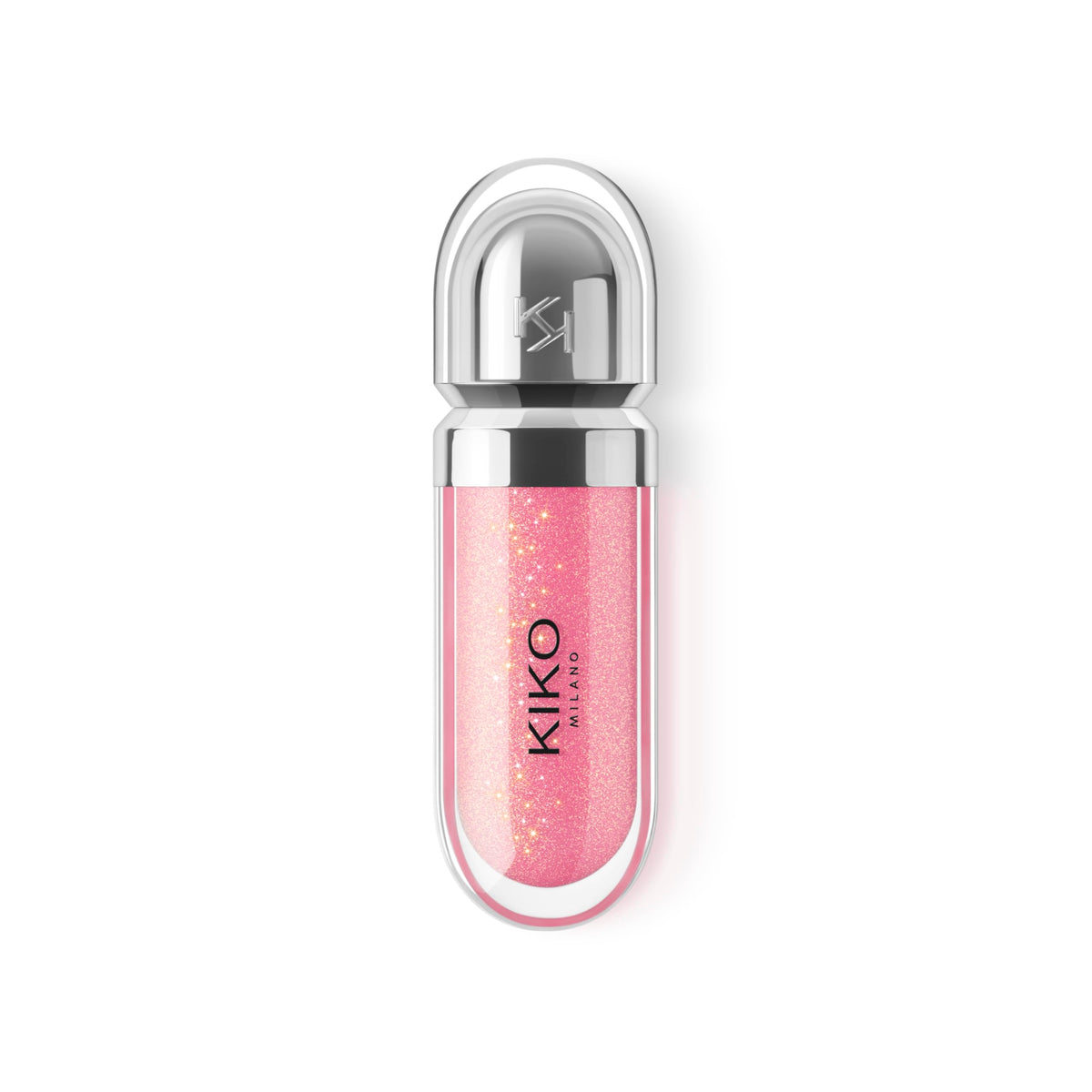 Kiko Milano lip swatch on model displaying Sparkling Hibiscus Pink radiance