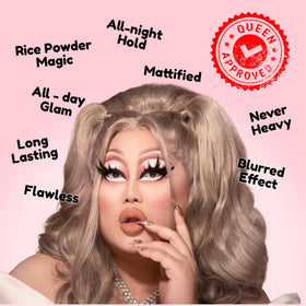 Model applying KimChiChic spray for long-lasting makeup benefit