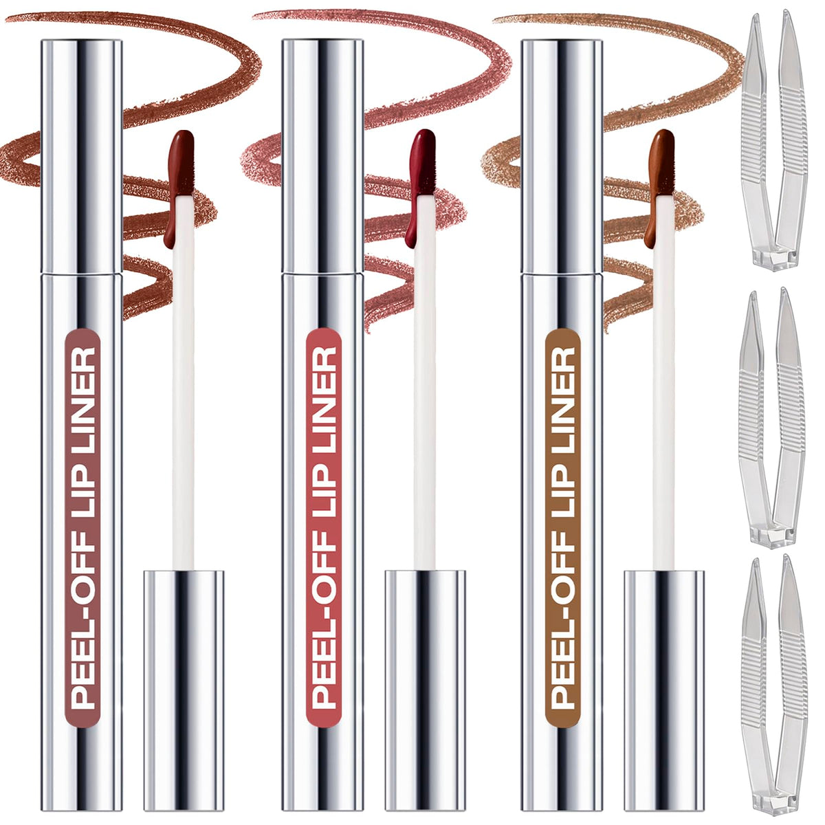 KIMIEYE front packaging showing three-color peel off kit and included tweezers benefit long wear