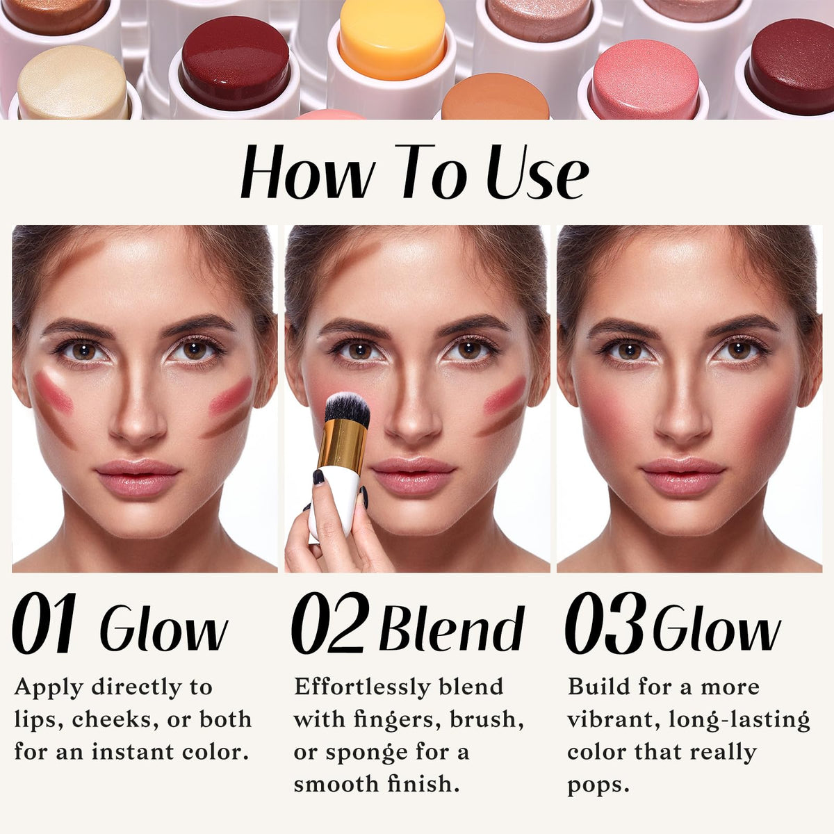 KIMUSE applying stick to cheek to show natural sculpting benefit