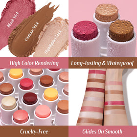 KIMUSE brush beside sticks illustrating easy blending benefit