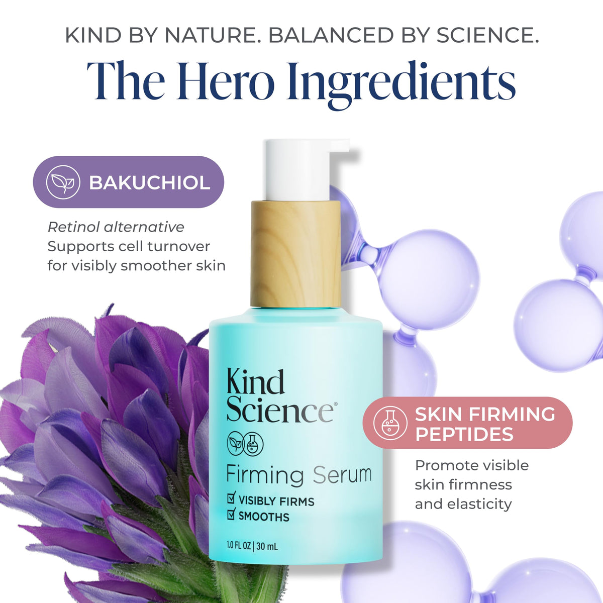 Kind Science pump dispensing serum highlighting easy controlled application