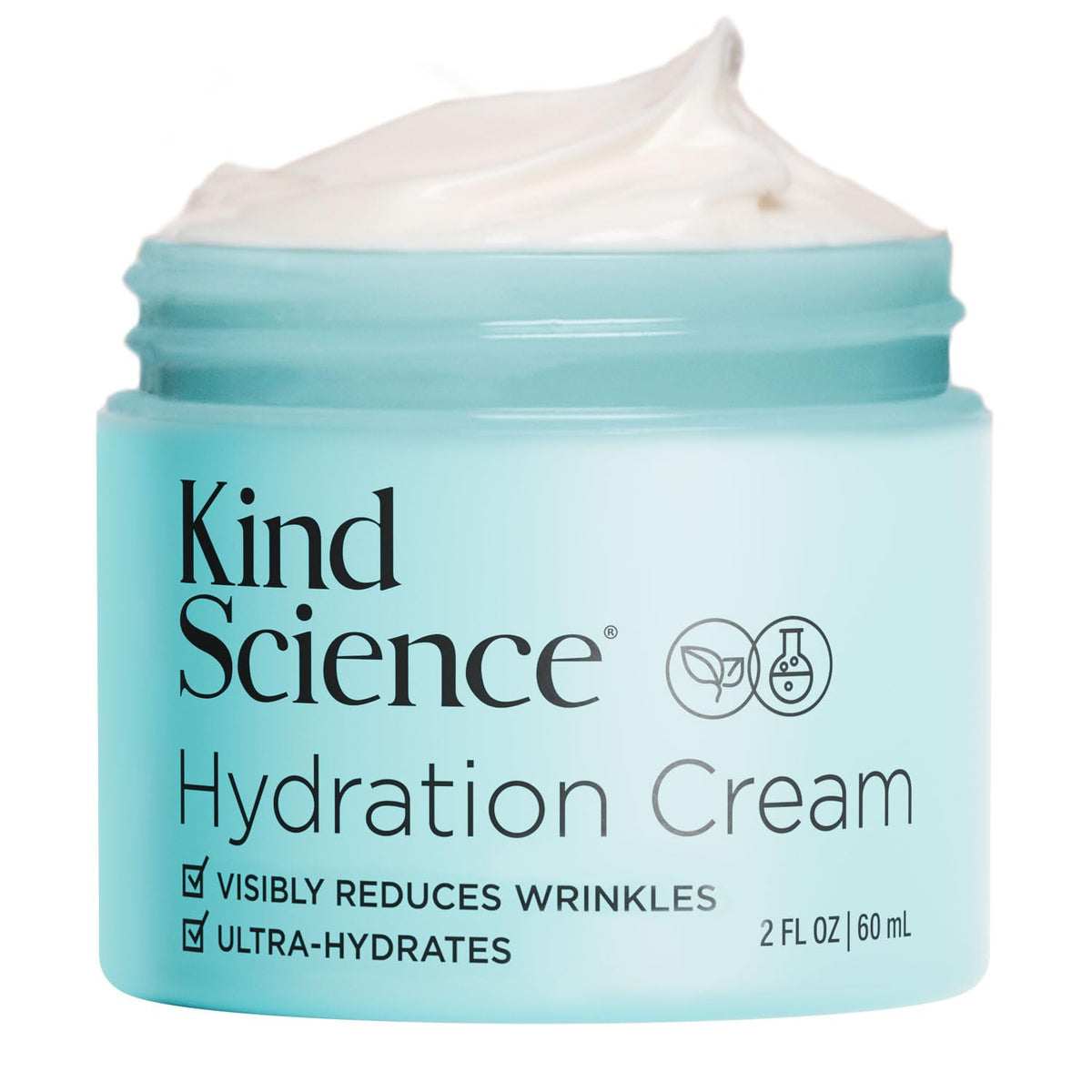 Kind Science jar front view shows clean branding and elegant design benefit: simple daily use
