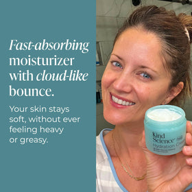 Kind Science cream next to firming serum shows layering routine benefit: enhanced results
