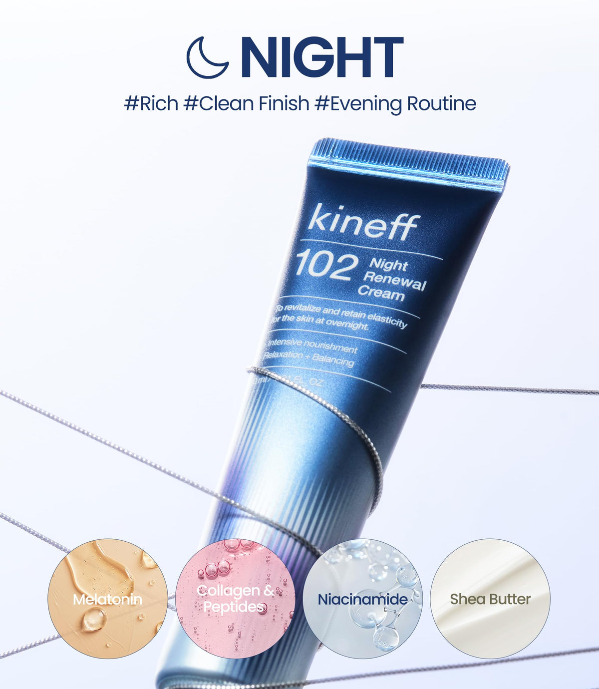 Kineff night cream in bedside setting, nourishes skin during sleep