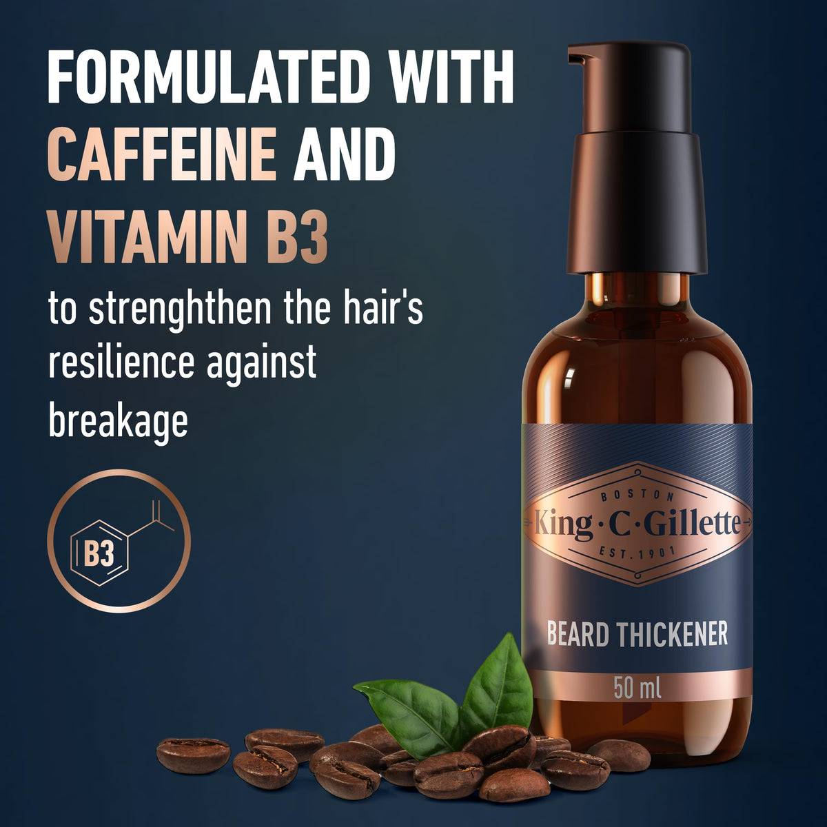 King C. Gillette applied to beard from palm illustrating even coverage and fuller look