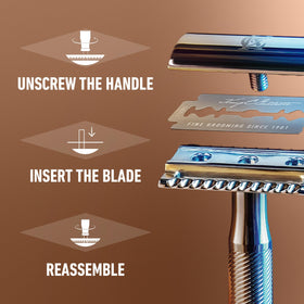King C. Gillette blade inserted in razor demonstrating easy replacement and control