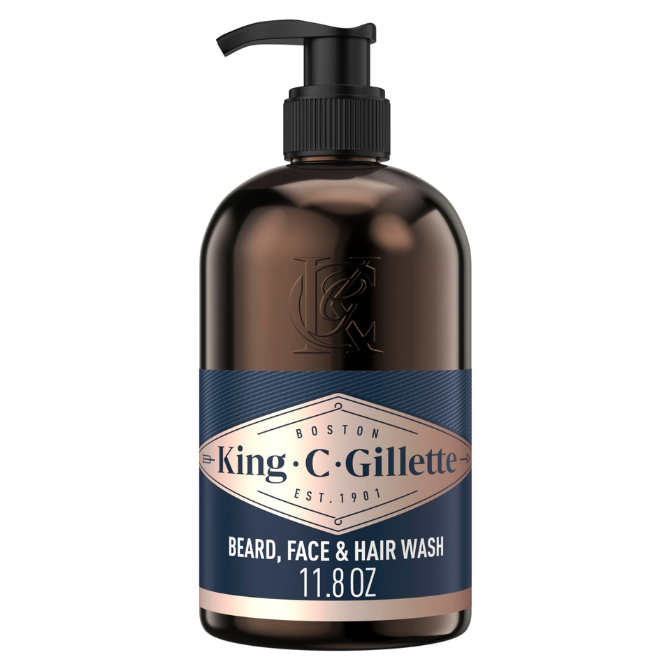 King C. Gillette front packaging showing bottle and branding benefits