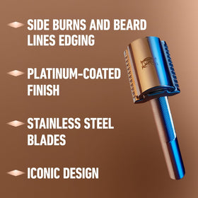 King C. Gillette razor on bathroom vanity in lifestyle scene suggesting refined grooming ritual