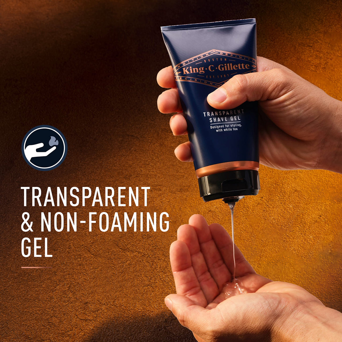 King C. Gillette shave in use beside sink demonstrating easy rinsing benefit