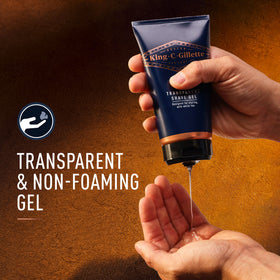King C. Gillette shave in use beside sink demonstrating easy rinsing benefit