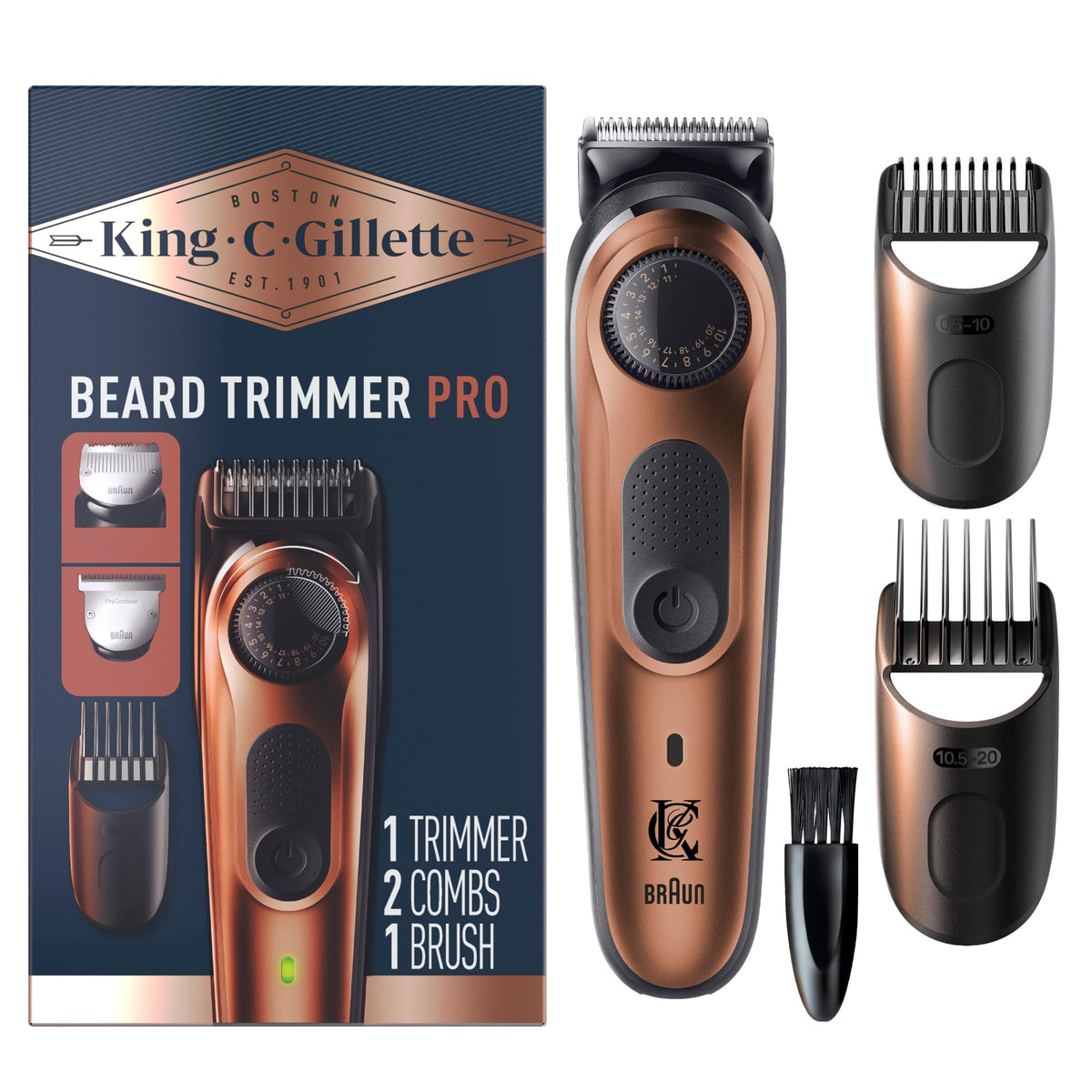 King C. Gillette trimmer front view showing controls and sleek design benefit precise handling