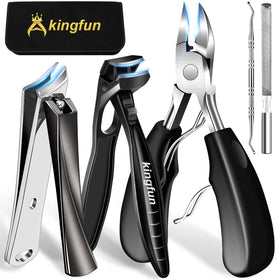 Kingfun front package showing all five pedicure tools and pouch, easy home use