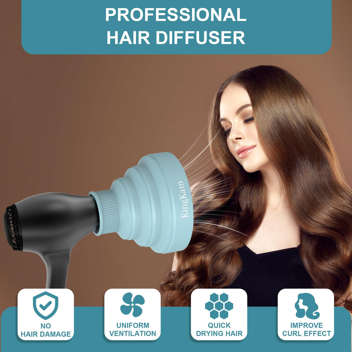 KingKam collapsed silicone diffuser folded flat for compact travel packing and convenience