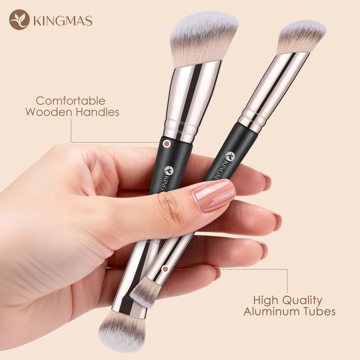 KINGMAS brushes inside a makeup bag ready for on-the-go touch-ups