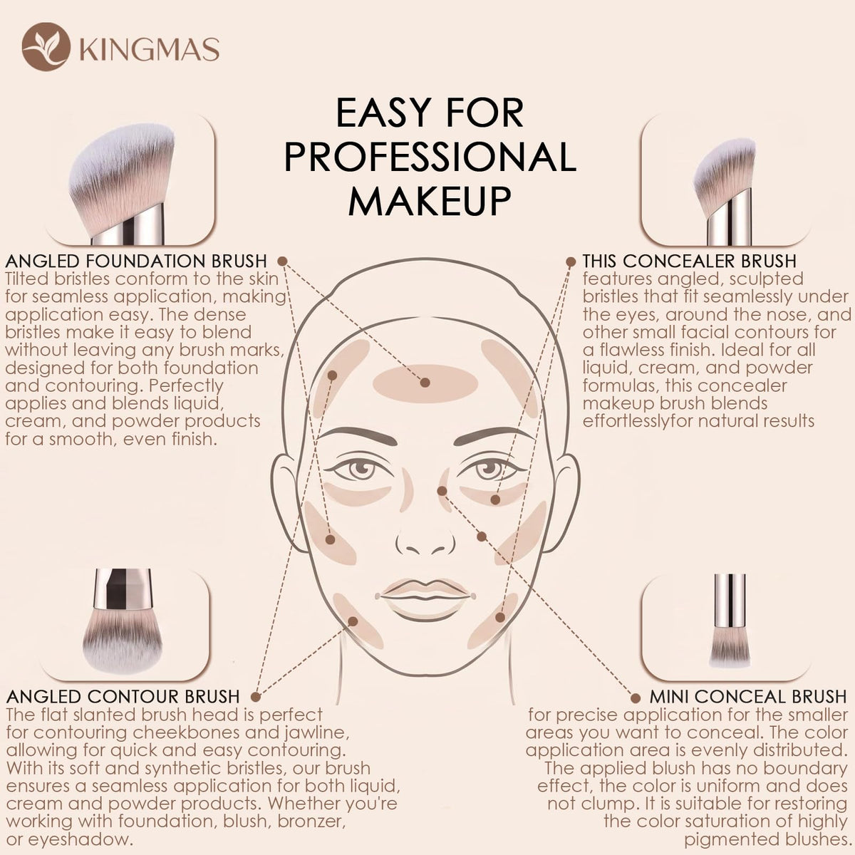 KINGMAS close-up of synthetic bristles showing smooth texture and blend benefit