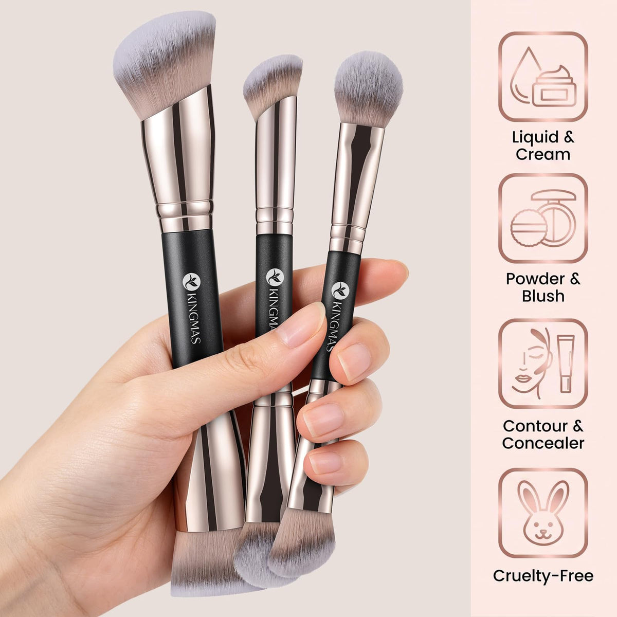 KINGMAS brushes in hand showing travel-friendly scale and portability