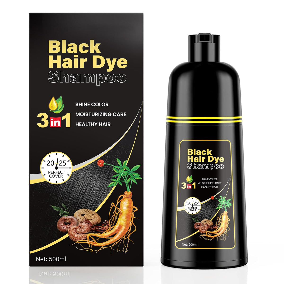 Kingming bottle front packaging showing 500ml size and black shade benefit