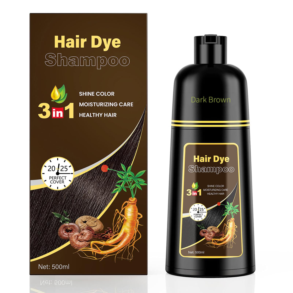 KINGMING front packaging showing dark brown shampoo benefits