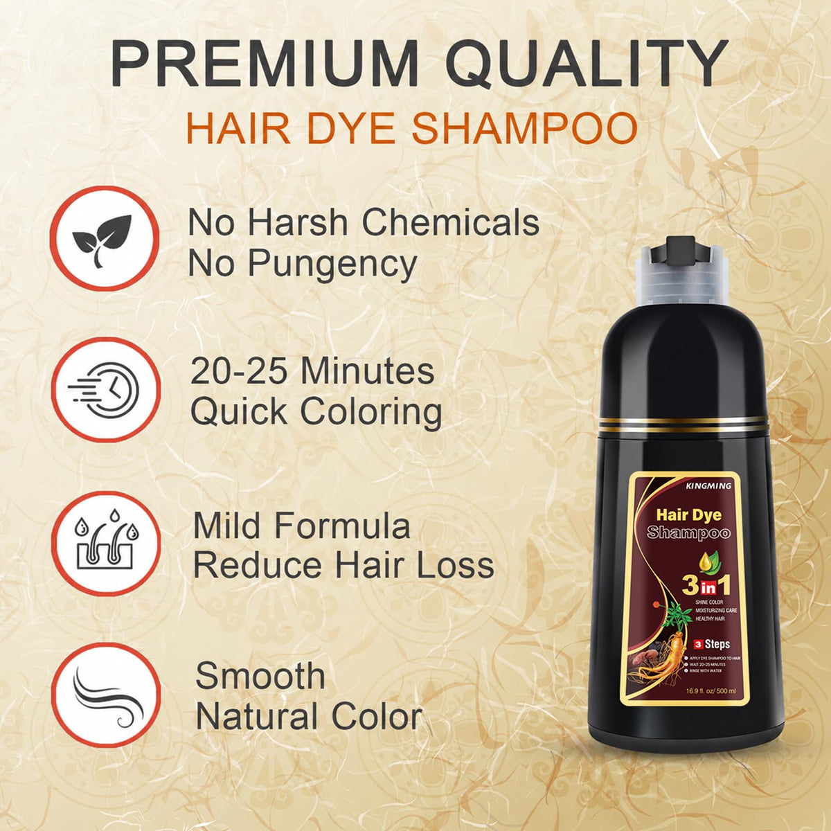 KINGMING shampoo in use in shower delivering quick gray coverage benefit