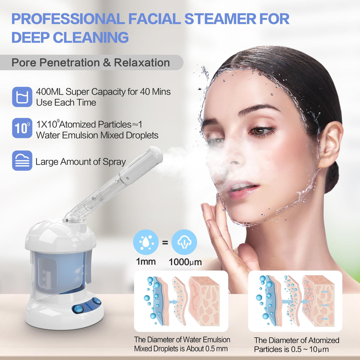 Kingsteam nozzle closeup illustrating nano ionic mist generation for deeper cleanse