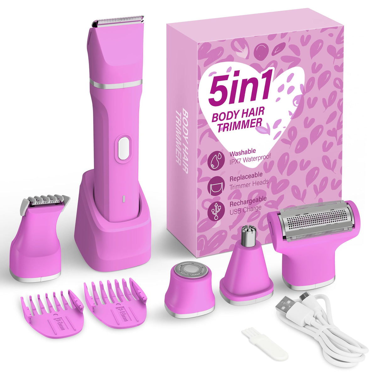 KINGTEE front view of rose pink trimmer showing controls and ergonomic grip for comfortable use