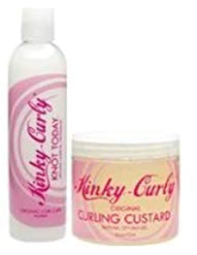 Kinky Curly products used on textured hair during wash-and-go, defining curls and reducing frizz