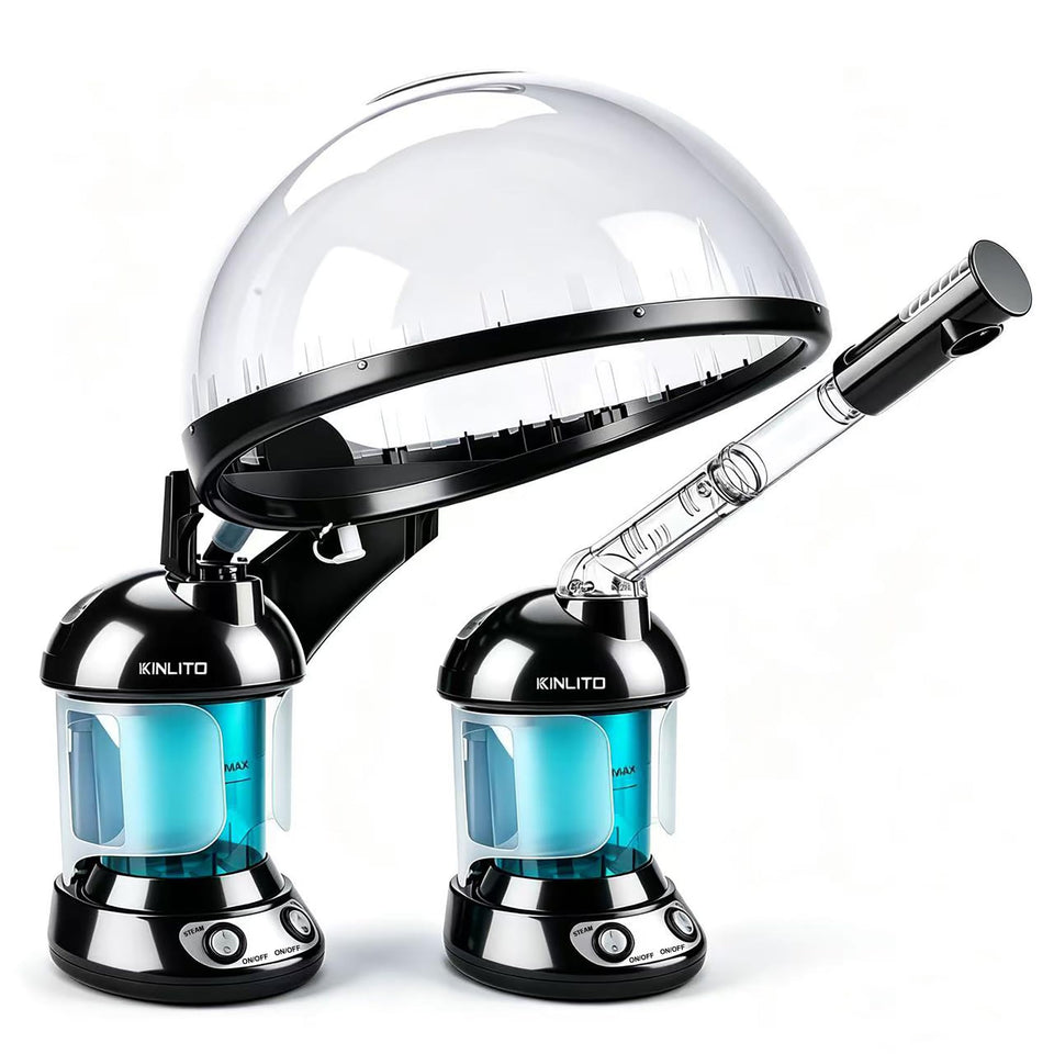 KINLITO front view of tabletop steamer showing compact design and controls, easy home spa setup