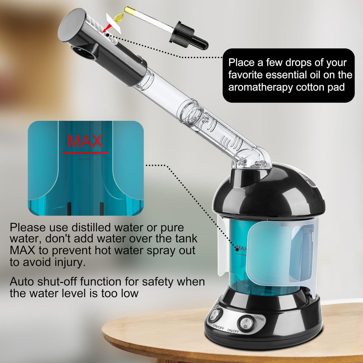 KINLITO facial steaming in use on model, opens pores and refreshes skin before cleansing