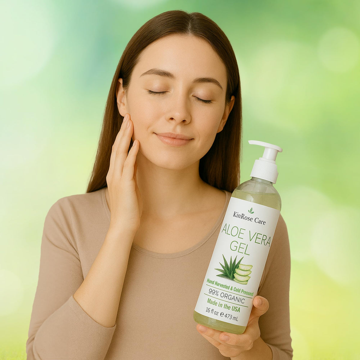 KinRose Care in beach setting after sun exposure showing soothing, cooling feel