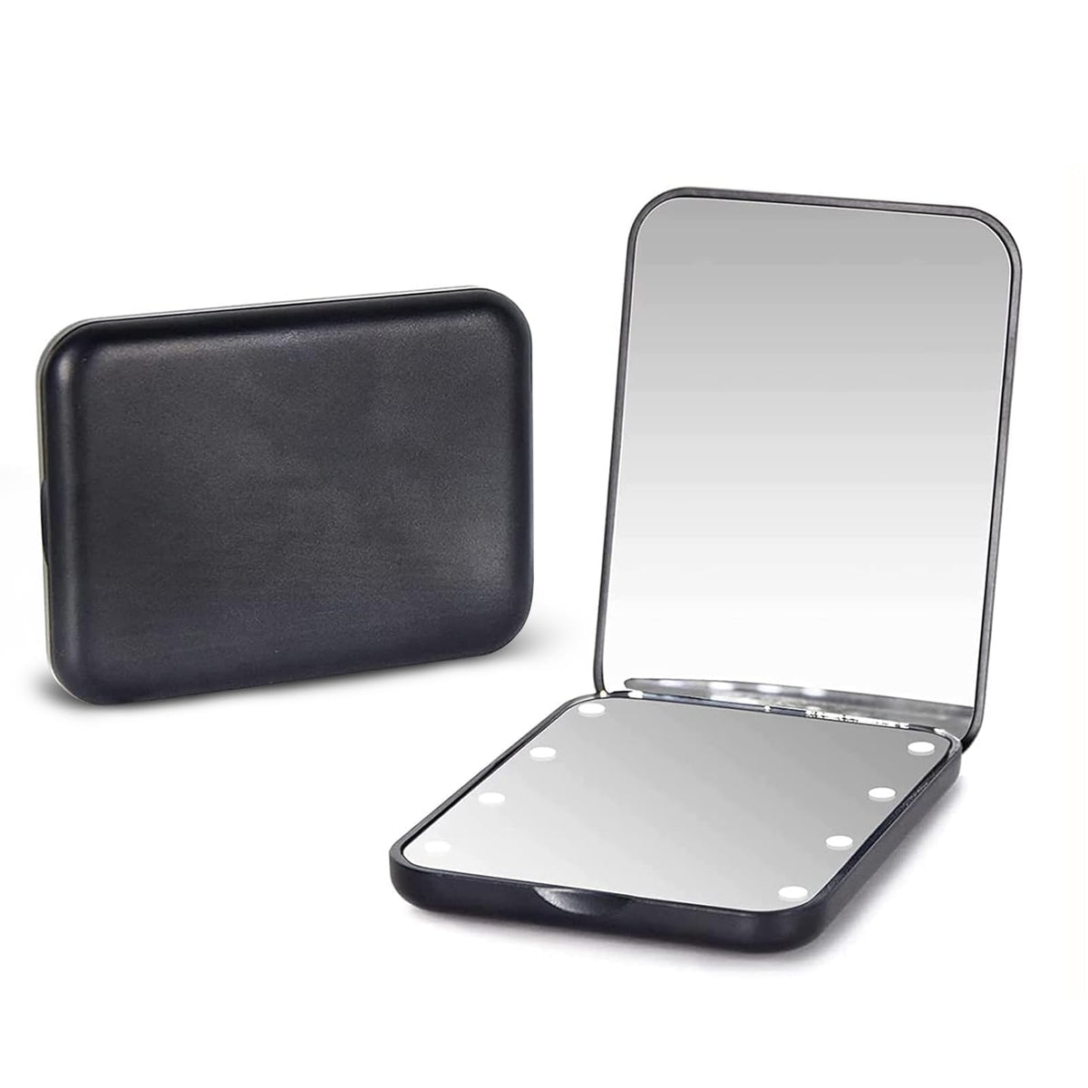 Kintion pocket mirror front view showing sleek black compact and travel-ready design