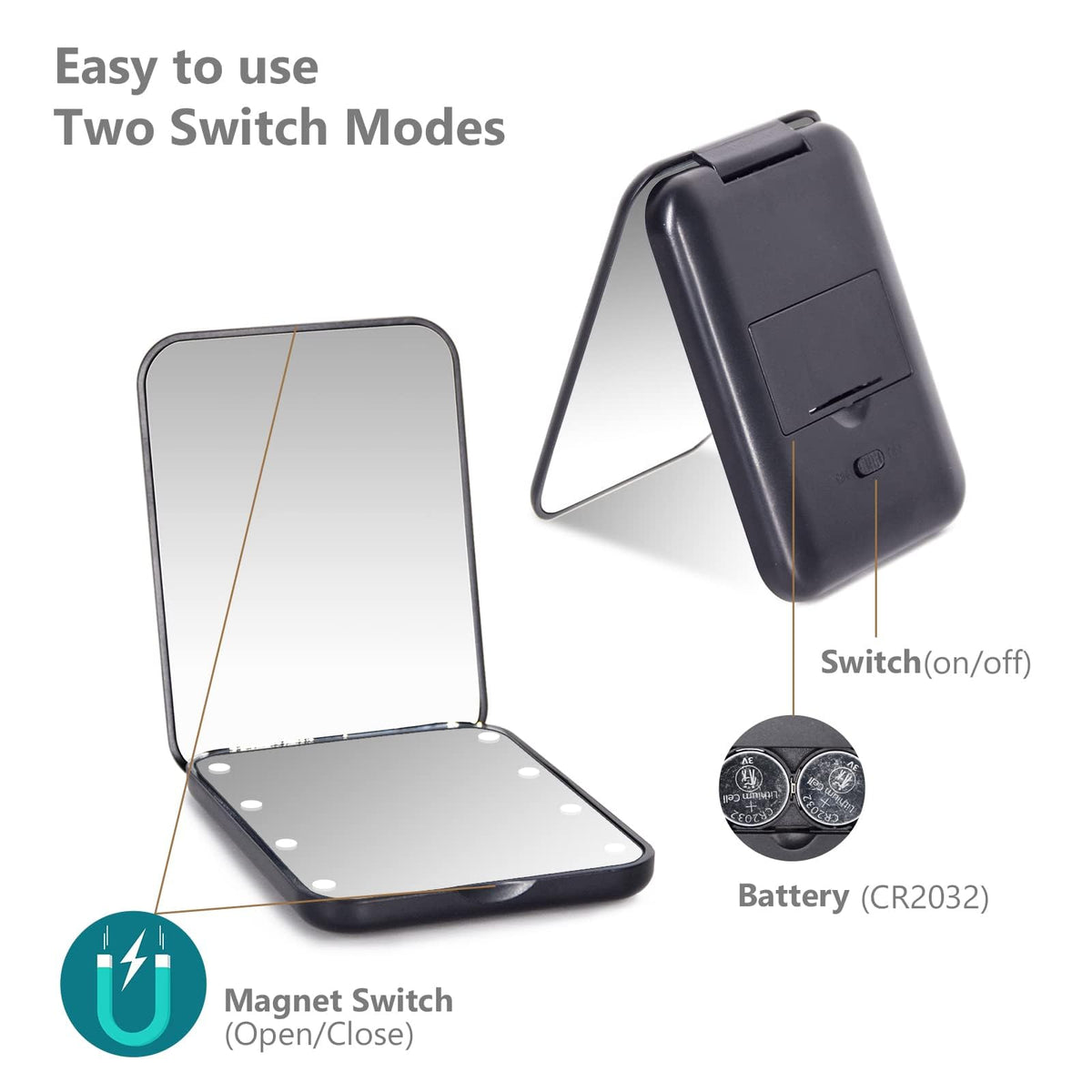 Kintion mirror inside a purse for scale showing compact portability advantage