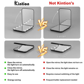 Kintion mirror on vanity with makeup illustrating reliable touch-up performance